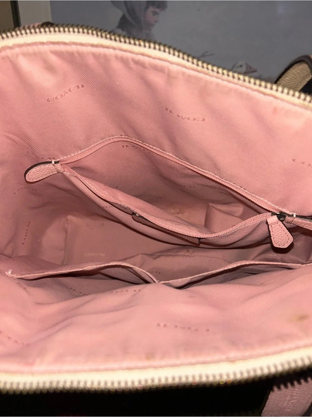COACH Pink Floral Tote with Beige Trim
